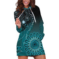 Personalised Ovarian Cancer Awareness Hoodie Dress Teal Ribbon Aboriginal Art