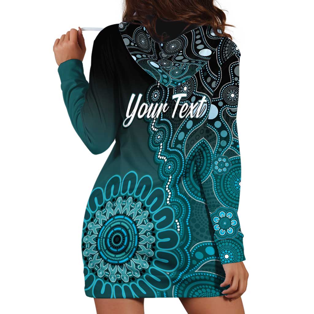 Personalised Ovarian Cancer Awareness Hoodie Dress Teal Ribbon Aboriginal Art
