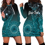 Personalised Ovarian Cancer Awareness Hoodie Dress Teal Ribbon Aboriginal Art