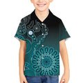 Personalised Ovarian Cancer Awareness Kid Hawaiian Shirt Teal Ribbon Aboriginal Art