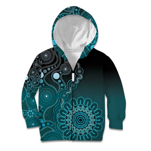 Personalised Ovarian Cancer Awareness Kid Hoodie Teal Ribbon Aboriginal Art