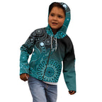 Personalised Ovarian Cancer Awareness Kid Hoodie Teal Ribbon Aboriginal Art