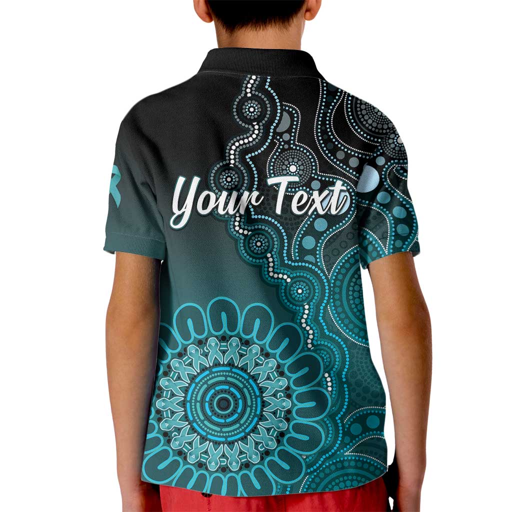 Personalised Ovarian Cancer Awareness Kid Polo Shirt Teal Ribbon Aboriginal Art