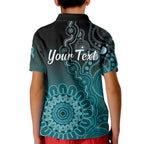 Personalised Ovarian Cancer Awareness Kid Polo Shirt Teal Ribbon Aboriginal Art