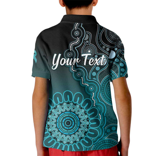 Personalised Ovarian Cancer Awareness Kid Polo Shirt Teal Ribbon Aboriginal Art