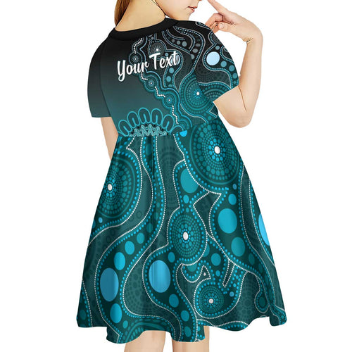 Personalised Ovarian Cancer Awareness Kid Short Sleeve Dress Teal Ribbon Aboriginal Art