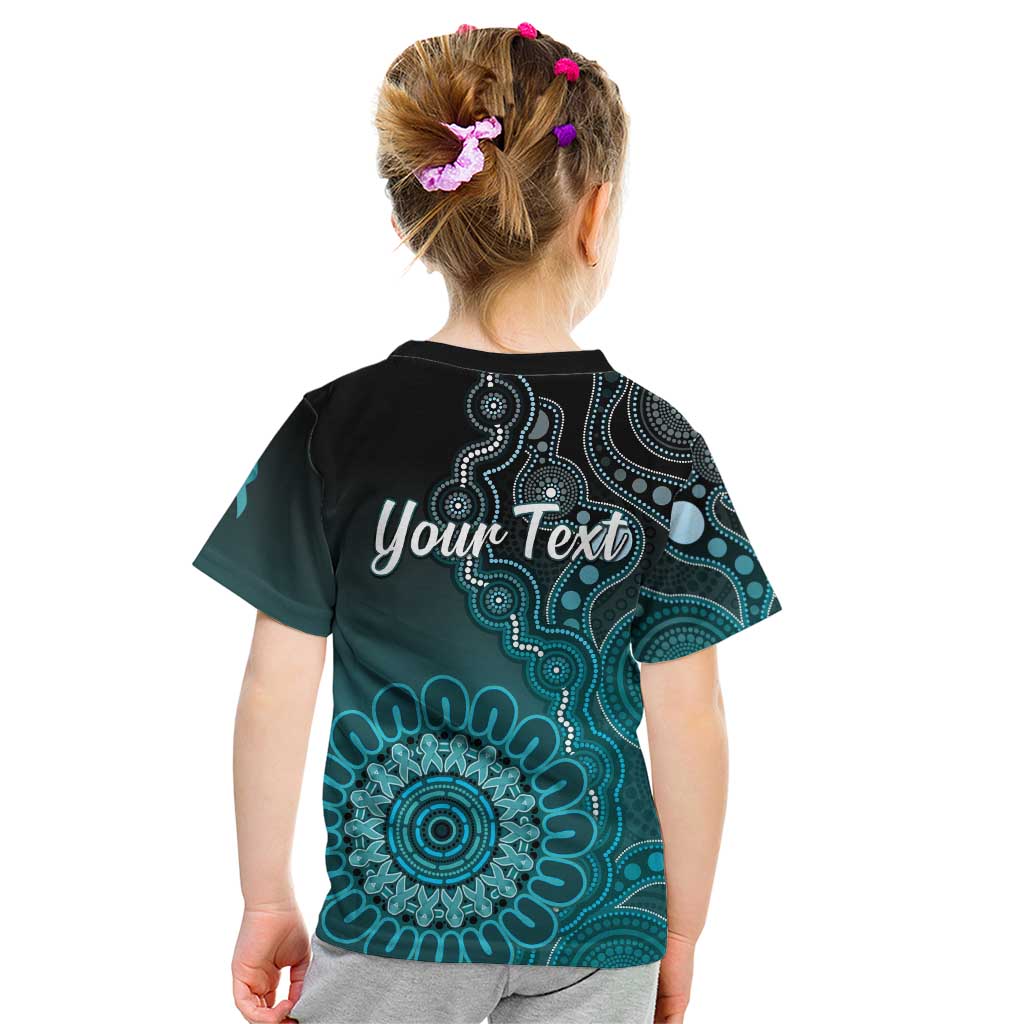 Personalised Ovarian Cancer Awareness Kid T Shirt Teal Ribbon Aboriginal Art