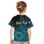 Personalised Ovarian Cancer Awareness Kid T Shirt Teal Ribbon Aboriginal Art