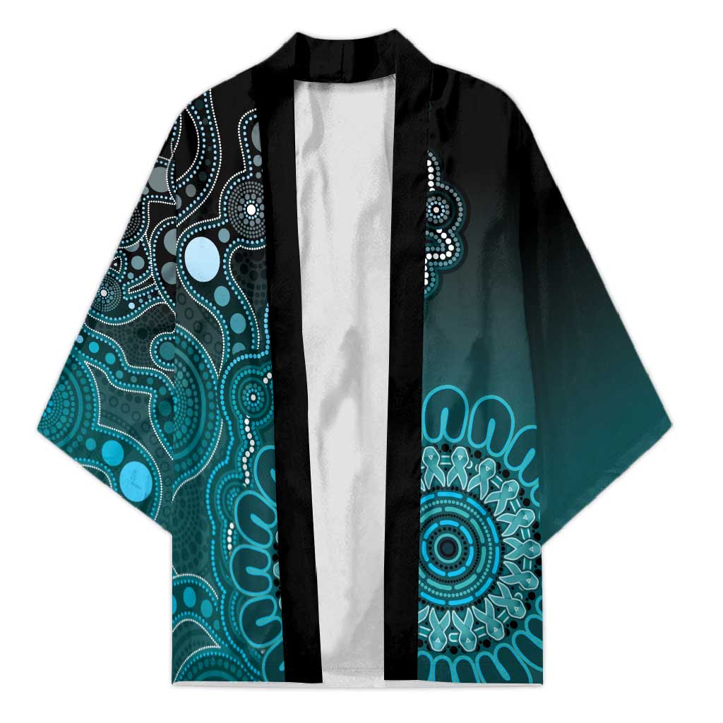 Personalised Ovarian Cancer Awareness Kimono Teal Ribbon Aboriginal Art