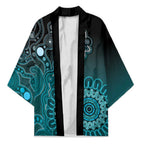 Personalised Ovarian Cancer Awareness Kimono Teal Ribbon Aboriginal Art