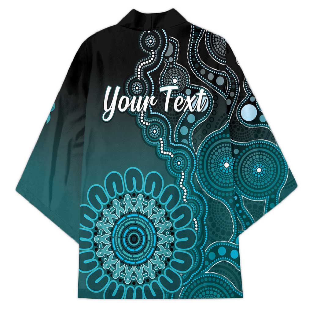 Personalised Ovarian Cancer Awareness Kimono Teal Ribbon Aboriginal Art