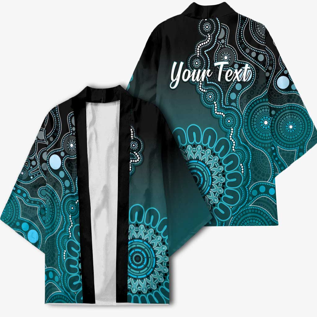 Personalised Ovarian Cancer Awareness Kimono Teal Ribbon Aboriginal Art