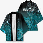 Personalised Ovarian Cancer Awareness Kimono Teal Ribbon Aboriginal Art