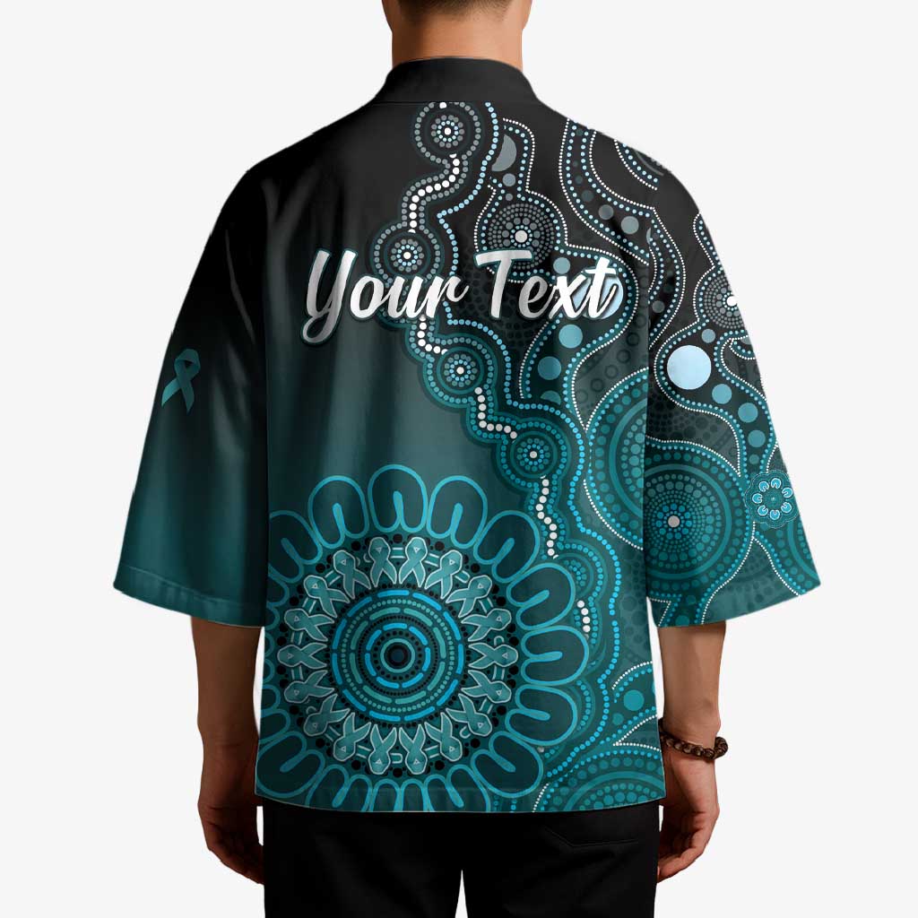 Personalised Ovarian Cancer Awareness Kimono Teal Ribbon Aboriginal Art