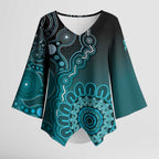 Personalised Ovarian Cancer Awareness Kimono Sleeve Blouse Teal Ribbon Aboriginal Art