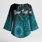 Personalised Ovarian Cancer Awareness Kimono Sleeve Blouse Teal Ribbon Aboriginal Art