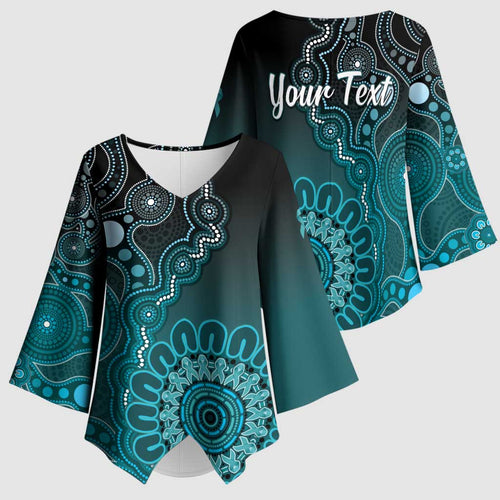 Personalised Ovarian Cancer Awareness Kimono Sleeve Blouse Teal Ribbon Aboriginal Art