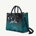 Personalised Ovarian Cancer Awareness Leather Bag Teal Ribbon Aboriginal Art