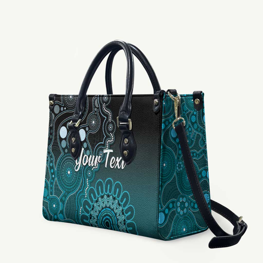 Personalised Ovarian Cancer Awareness Leather Bag Teal Ribbon Aboriginal Art