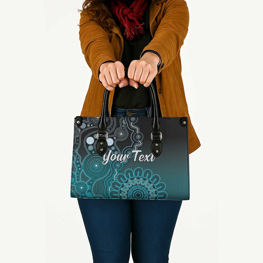 Personalised Ovarian Cancer Awareness Leather Bag Teal Ribbon Aboriginal Art