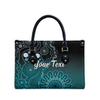 Personalised Ovarian Cancer Awareness Leather Bag Teal Ribbon Aboriginal Art