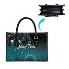 Personalised Ovarian Cancer Awareness Leather Bag Teal Ribbon Aboriginal Art