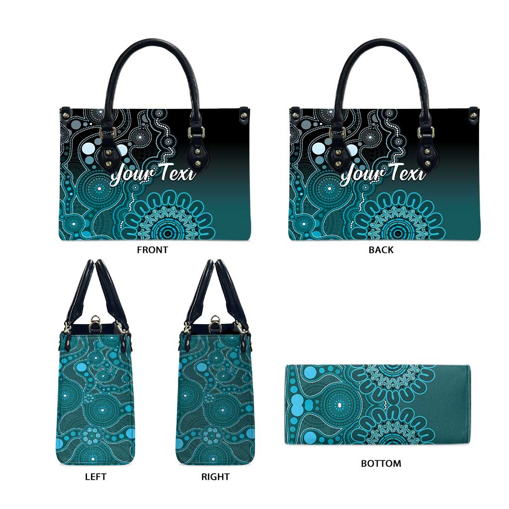 Personalised Ovarian Cancer Awareness Leather Bag Teal Ribbon Aboriginal Art