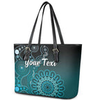 Personalised Ovarian Cancer Awareness Leather Tote Bag Teal Ribbon Aboriginal Art