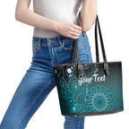Personalised Ovarian Cancer Awareness Leather Tote Bag Teal Ribbon Aboriginal Art