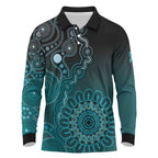 Personalised Ovarian Cancer Awareness Long Sleeve Polo Shirt Teal Ribbon Aboriginal Art
