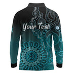 Personalised Ovarian Cancer Awareness Long Sleeve Polo Shirt Teal Ribbon Aboriginal Art
