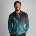 Personalised Ovarian Cancer Awareness Long Sleeve Polo Shirt Teal Ribbon Aboriginal Art