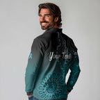 Personalised Ovarian Cancer Awareness Long Sleeve Polo Shirt Teal Ribbon Aboriginal Art