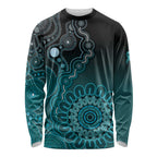 Personalised Ovarian Cancer Awareness Long Sleeve Shirt Teal Ribbon Aboriginal Art