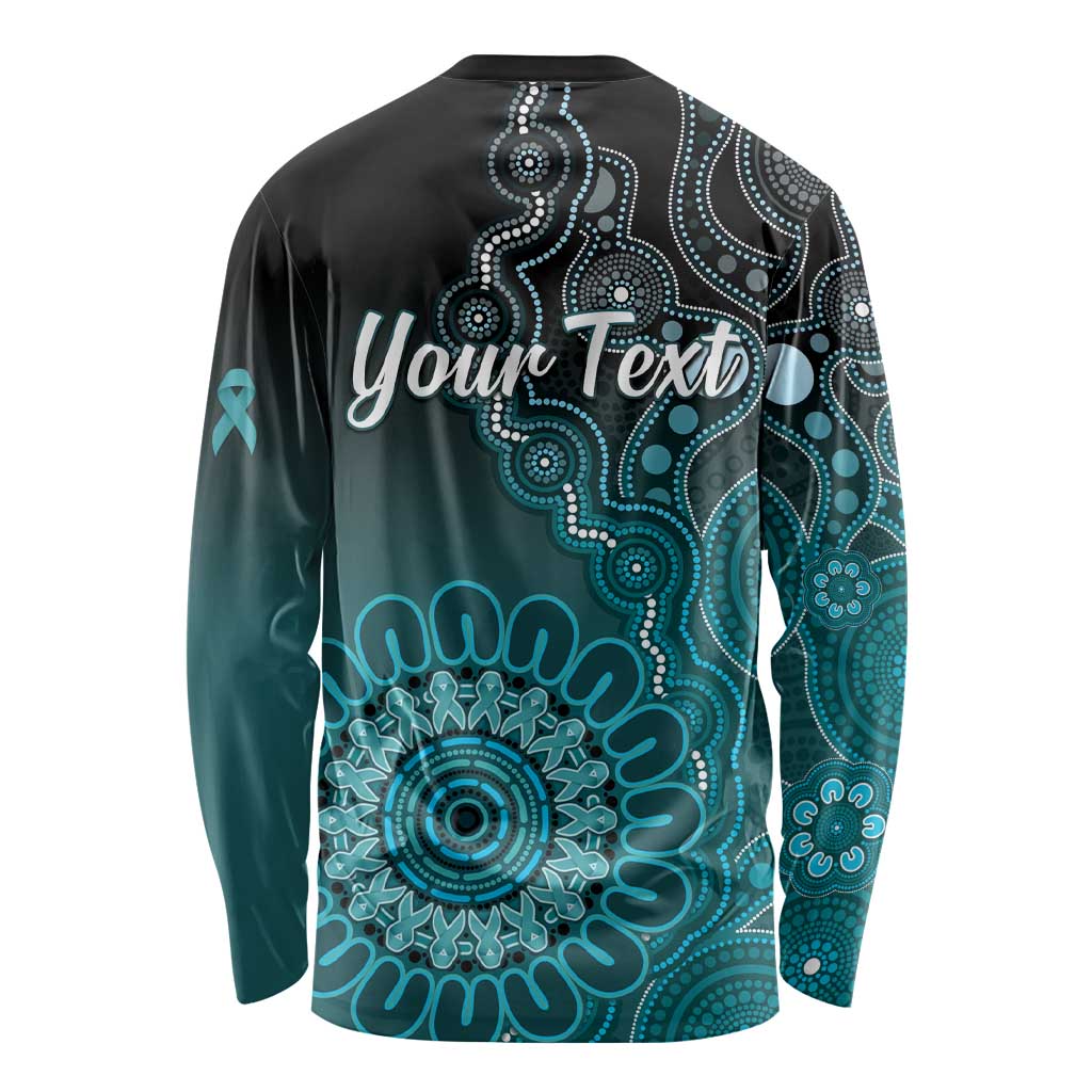Personalised Ovarian Cancer Awareness Long Sleeve Shirt Teal Ribbon Aboriginal Art