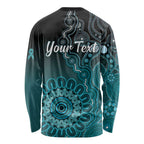Personalised Ovarian Cancer Awareness Long Sleeve Shirt Teal Ribbon Aboriginal Art