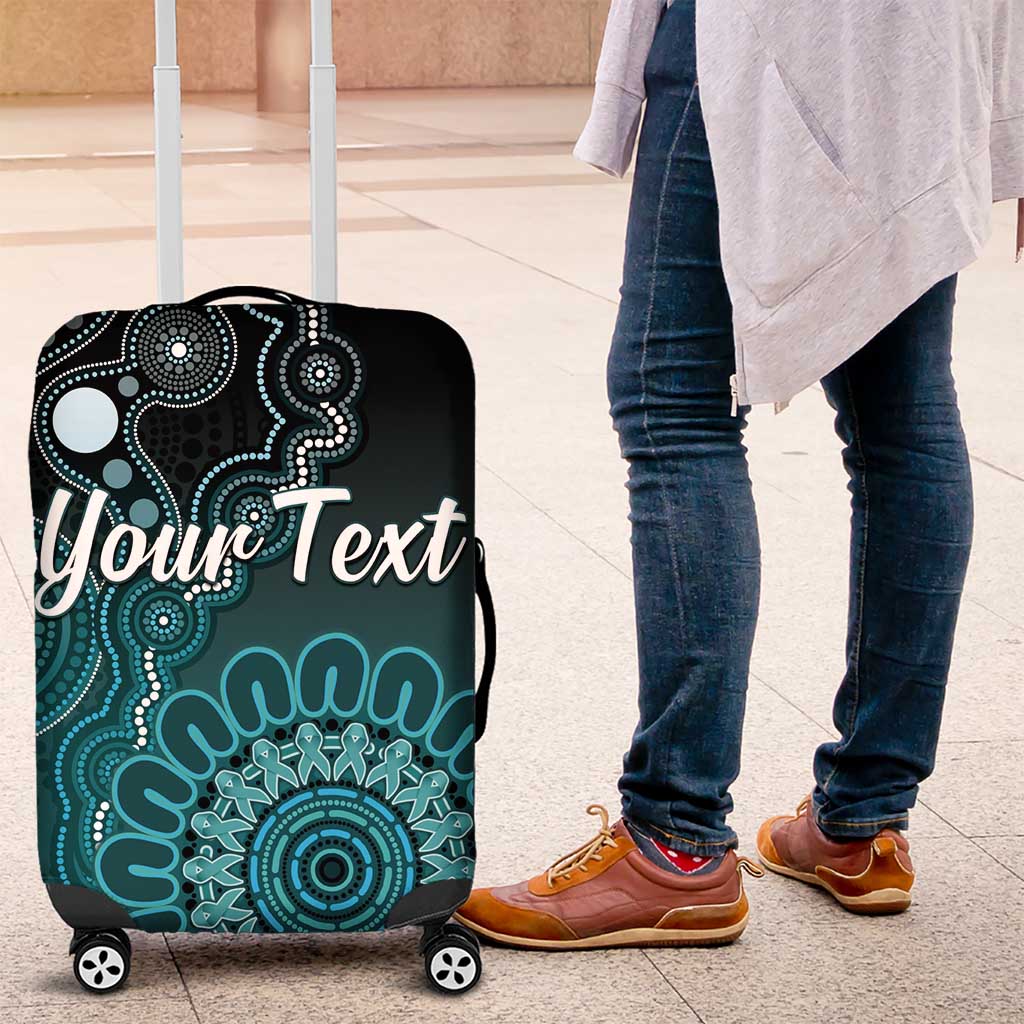Personalised Ovarian Cancer Awareness Luggage Cover Teal Ribbon Aboriginal Art