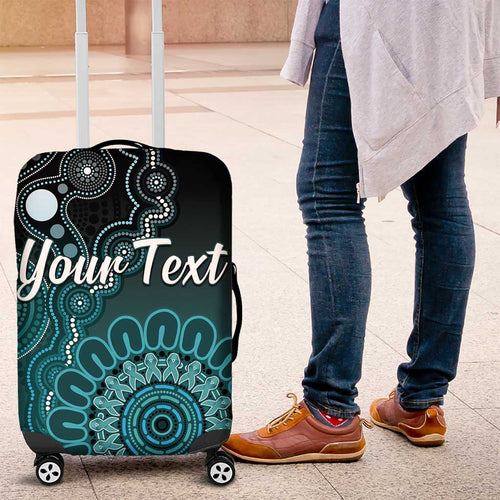 Personalised Ovarian Cancer Awareness Luggage Cover Teal Ribbon Aboriginal Art