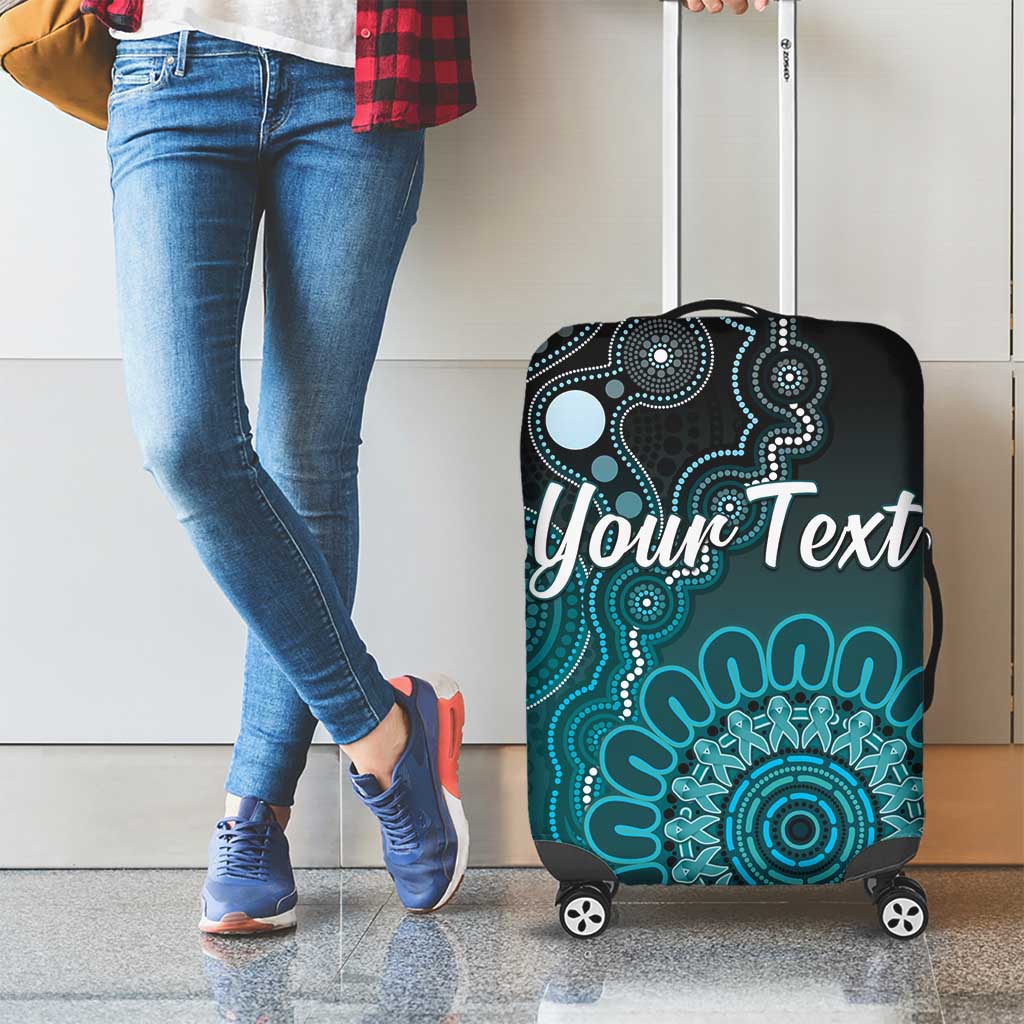 Personalised Ovarian Cancer Awareness Luggage Cover Teal Ribbon Aboriginal Art