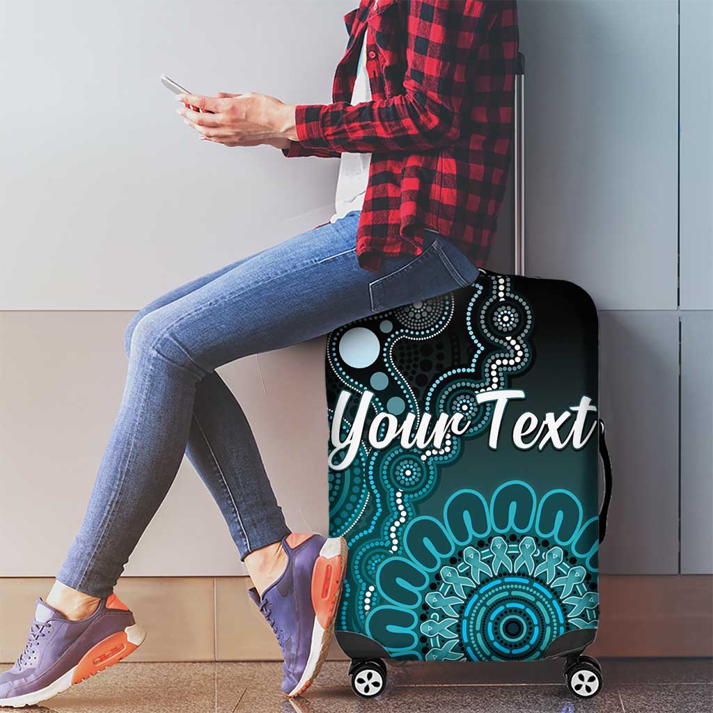 Personalised Ovarian Cancer Awareness Luggage Cover Teal Ribbon Aboriginal Art