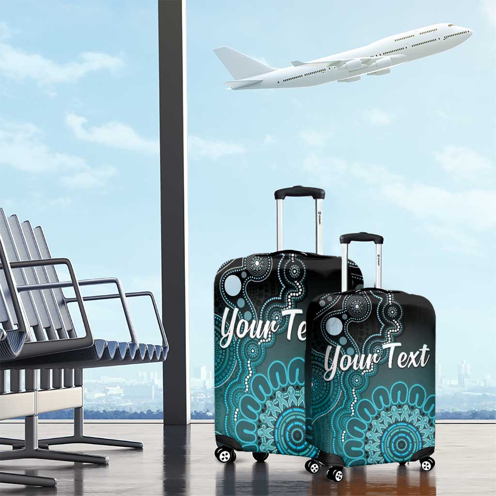 Personalised Ovarian Cancer Awareness Luggage Cover Teal Ribbon Aboriginal Art