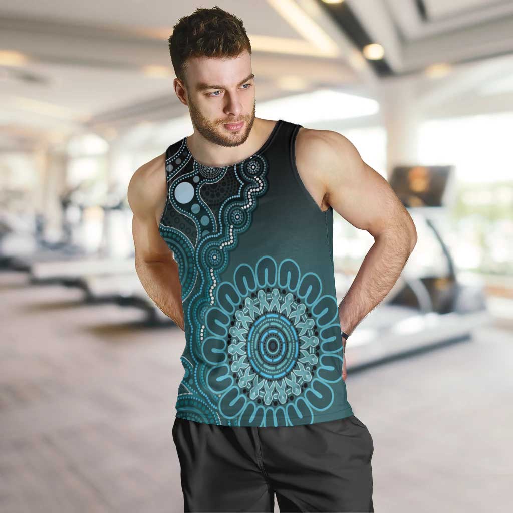 Personalised Ovarian Cancer Awareness Men Tank Top Teal Ribbon Aboriginal Art