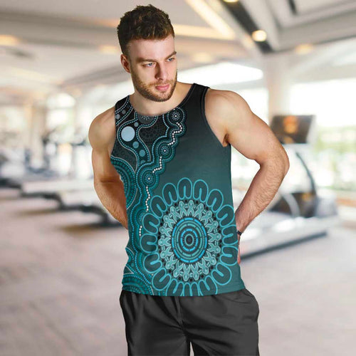 Personalised Ovarian Cancer Awareness Men Tank Top Teal Ribbon Aboriginal Art