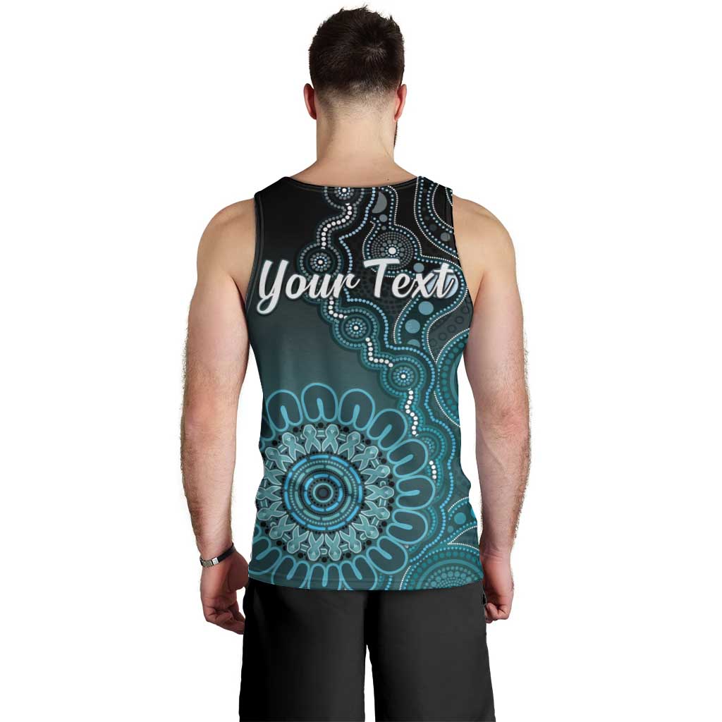 Personalised Ovarian Cancer Awareness Men Tank Top Teal Ribbon Aboriginal Art