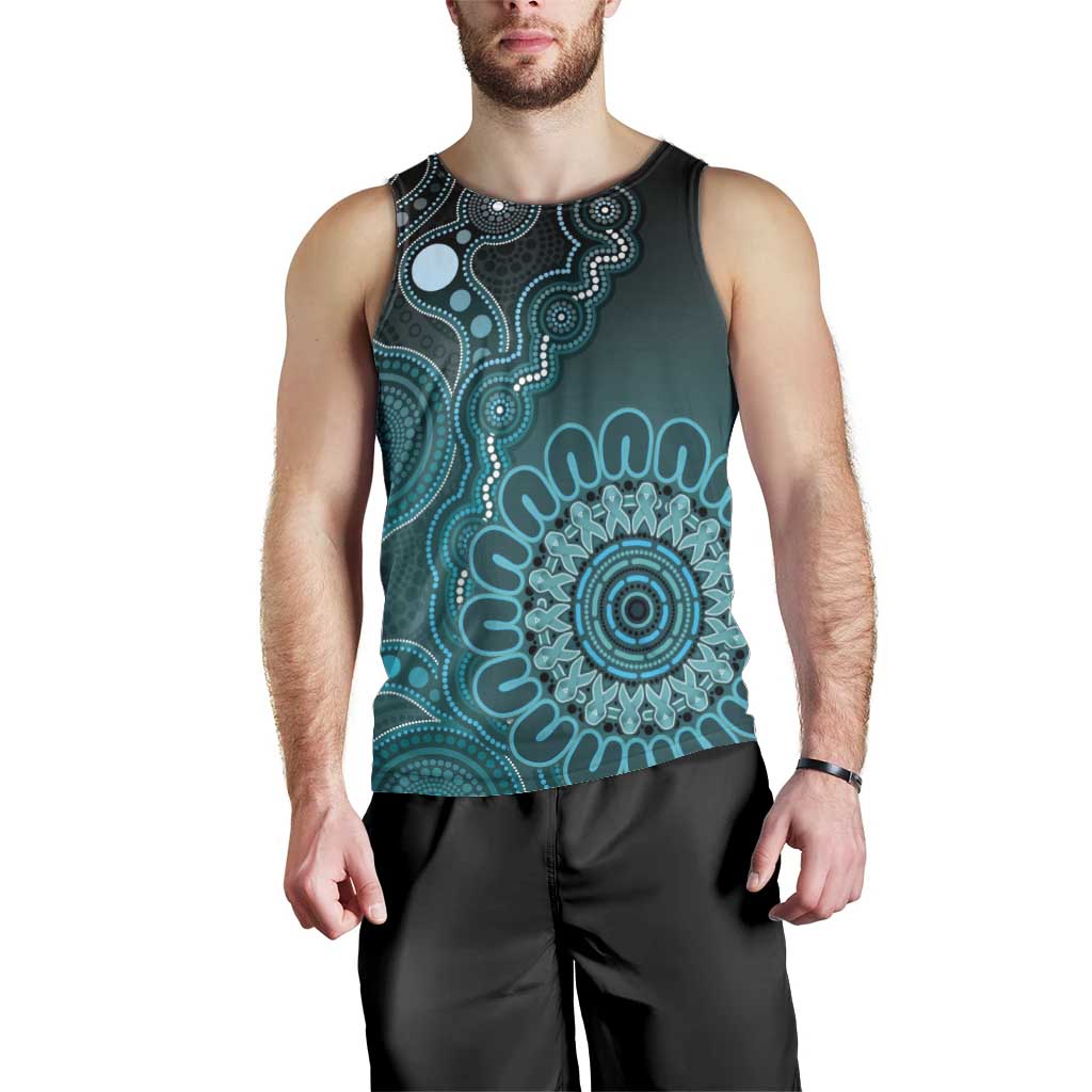 Personalised Ovarian Cancer Awareness Men Tank Top Teal Ribbon Aboriginal Art