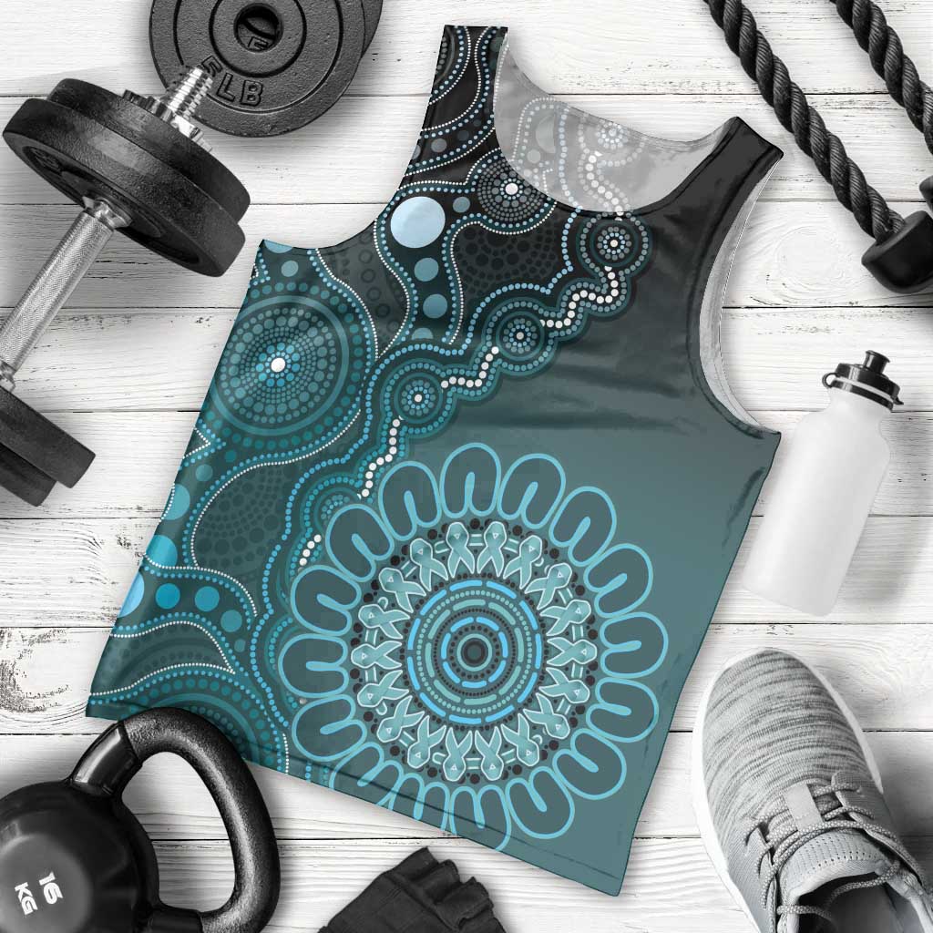 Personalised Ovarian Cancer Awareness Men Tank Top Teal Ribbon Aboriginal Art