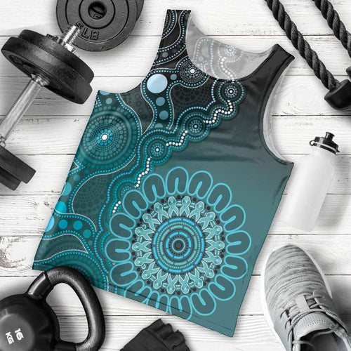 Personalised Ovarian Cancer Awareness Men Tank Top Teal Ribbon Aboriginal Art