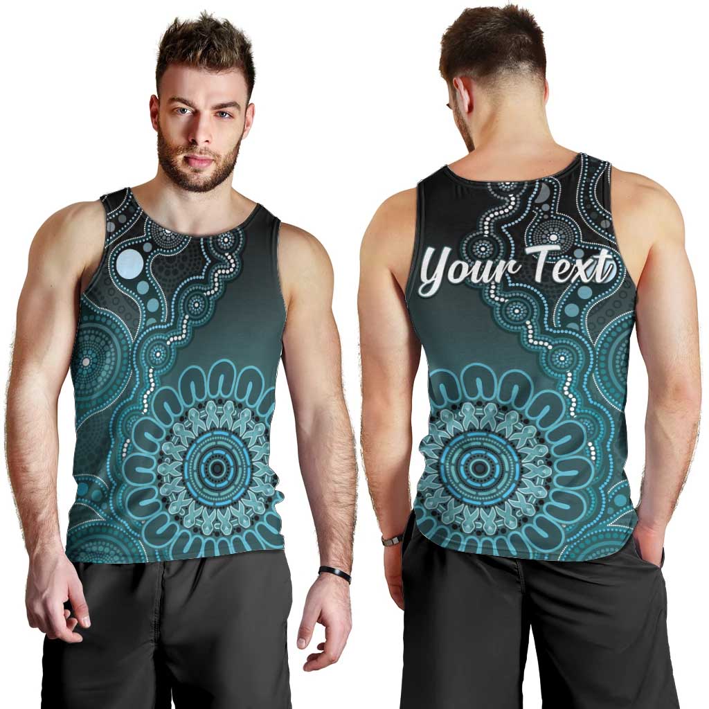 Personalised Ovarian Cancer Awareness Men Tank Top Teal Ribbon Aboriginal Art