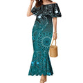Personalised Ovarian Cancer Awareness Mermaid Dress Teal Ribbon Aboriginal Art