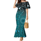 Personalised Ovarian Cancer Awareness Mermaid Dress Teal Ribbon Aboriginal Art